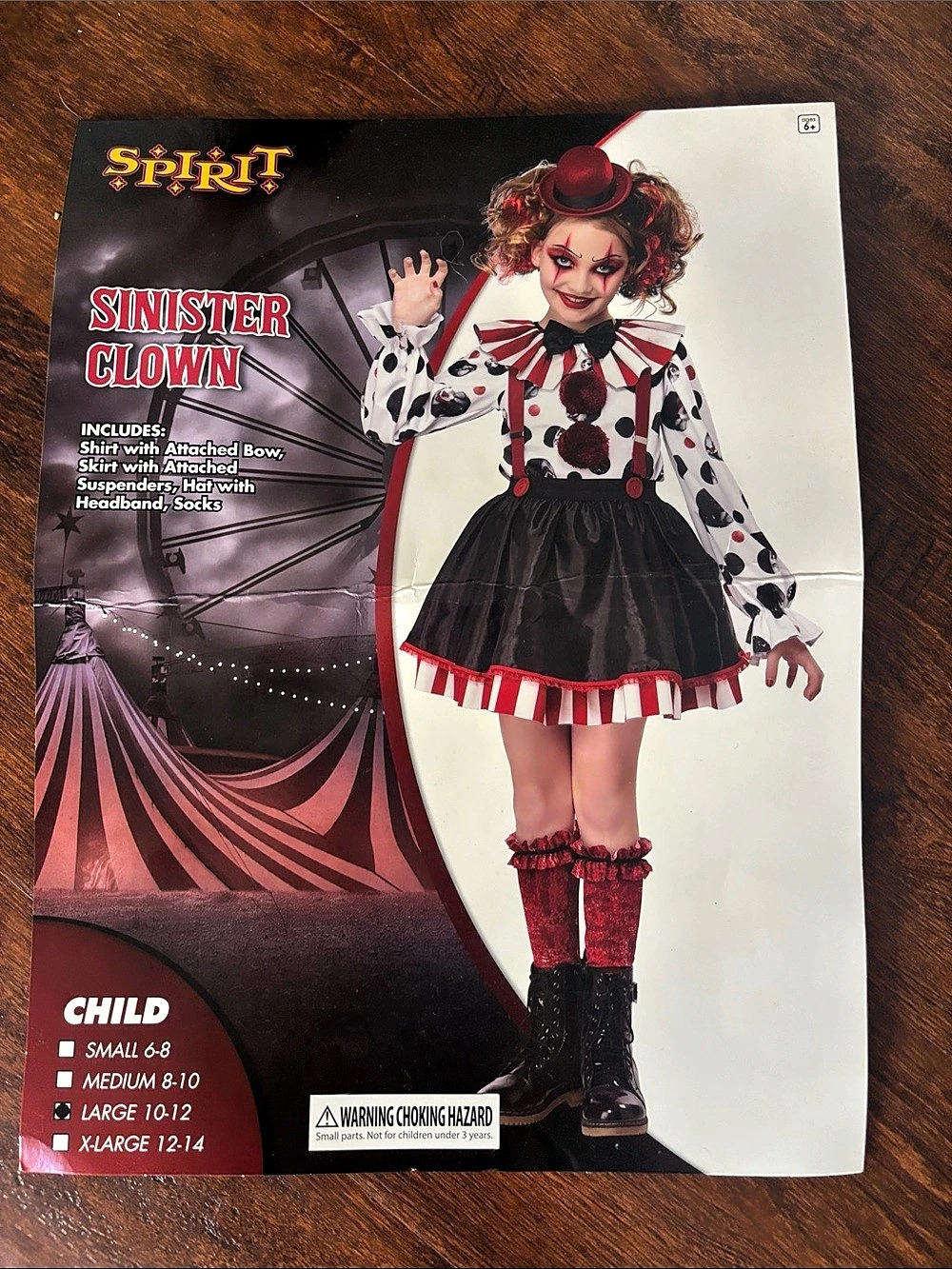 Spirit Halloween Sinister Clown Child Costume Girls L 10-12
